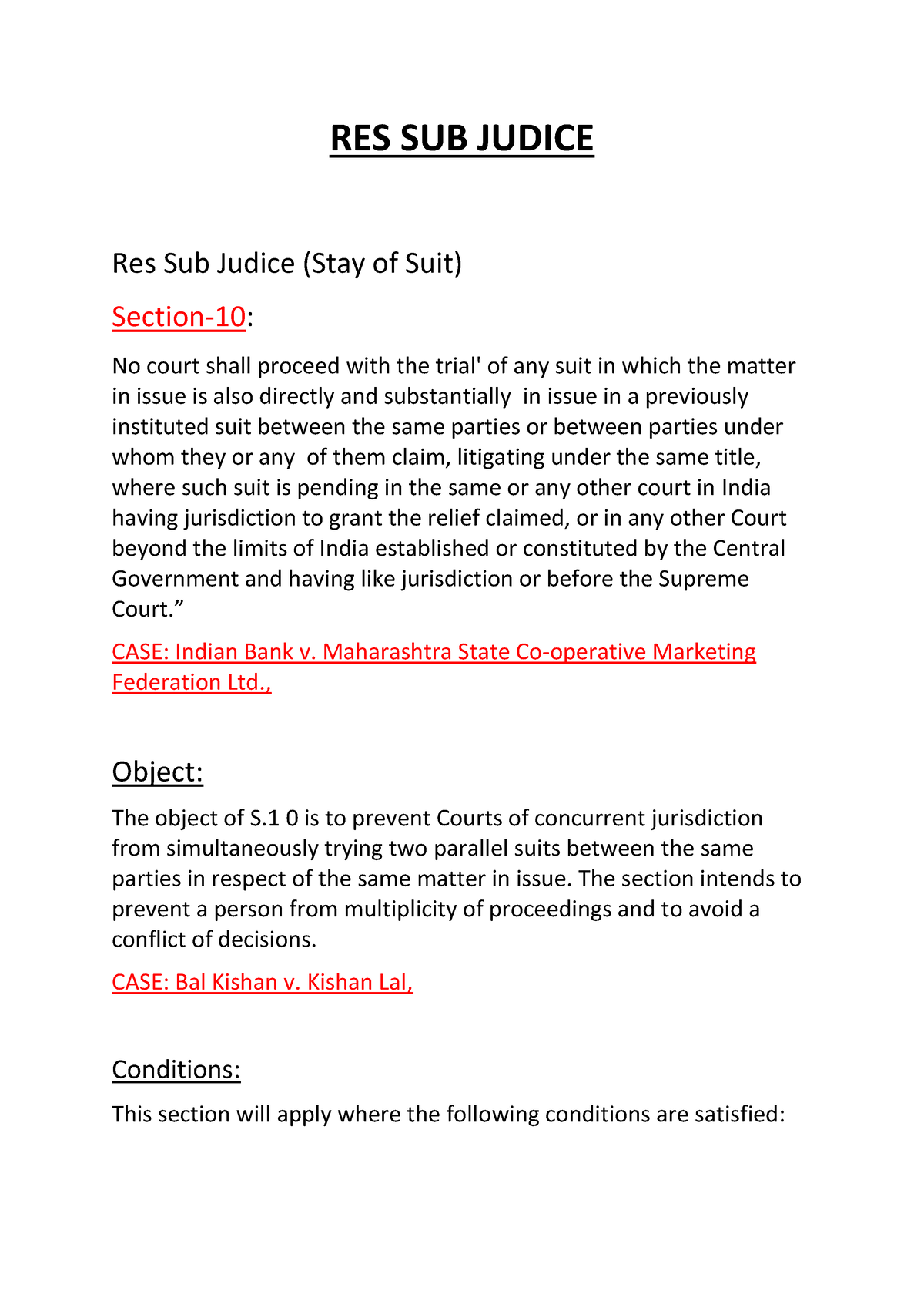 RES SUB Judice - Notes For Exam - RES SUB JUDICE Res Sub Judice (Stay ...