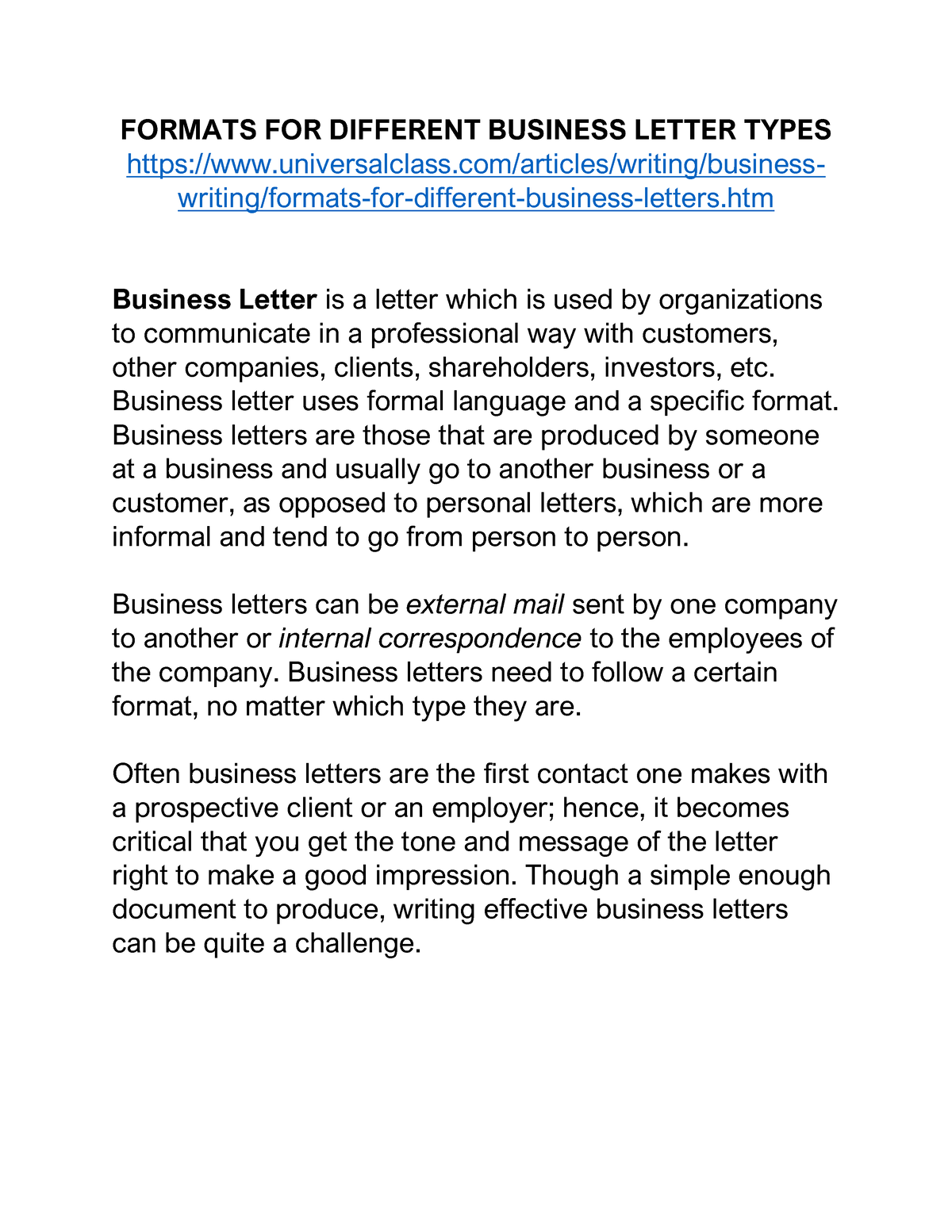 Formats FOR Different Business Letter Types - FORMATS FOR DIFFERENT ...