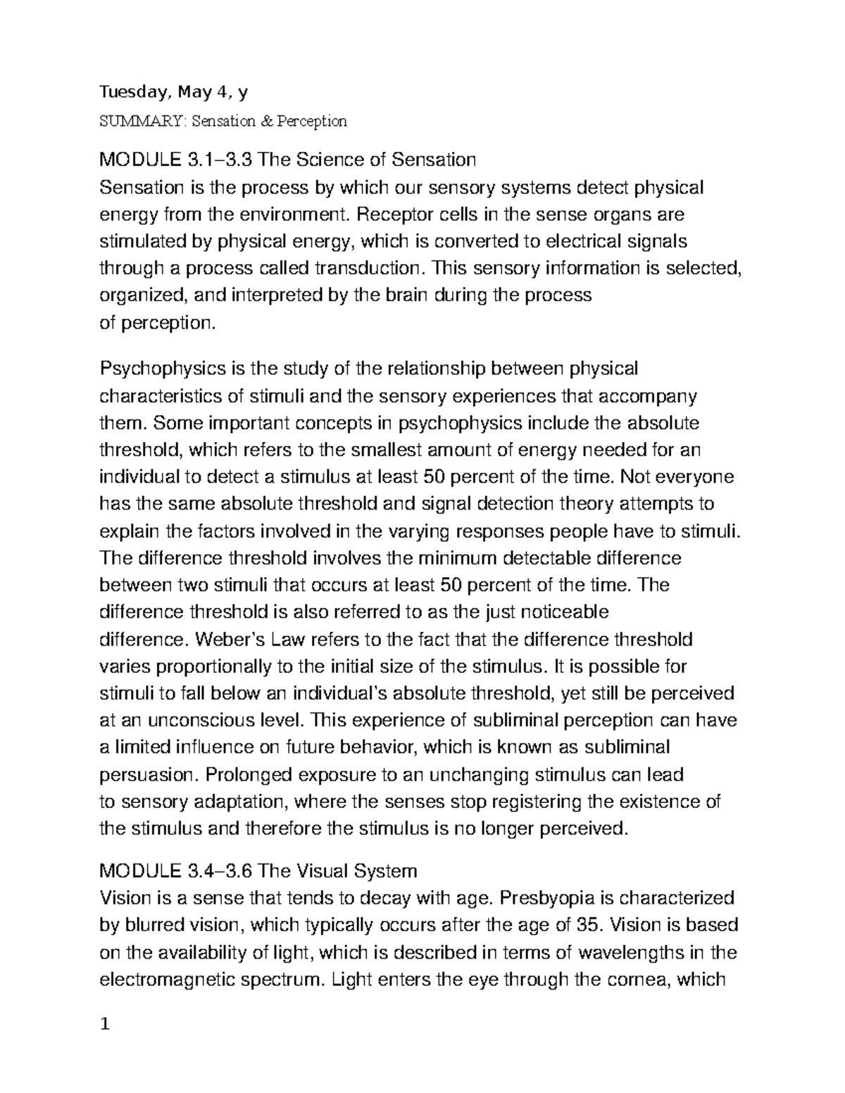 sensation and perception essay topics