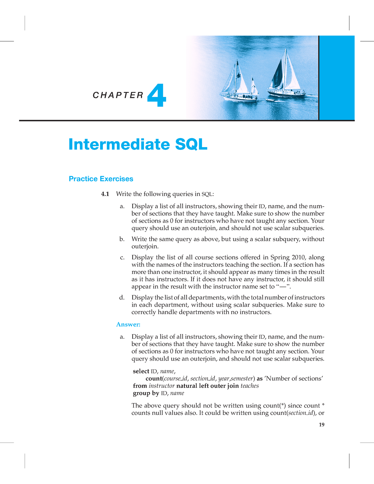 4s - Chapter 4 Solution Database - C H A P T E R 4 Intermediate SQL ...