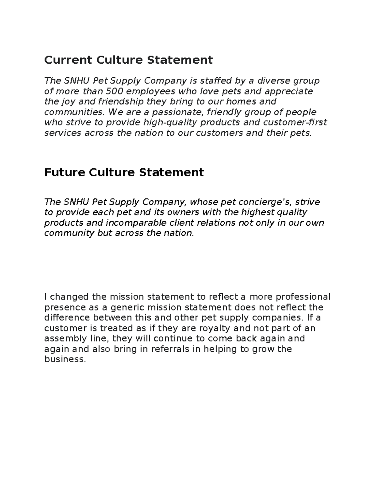 4-2 Discussion Mission and Culture Statements - Current Culture ...