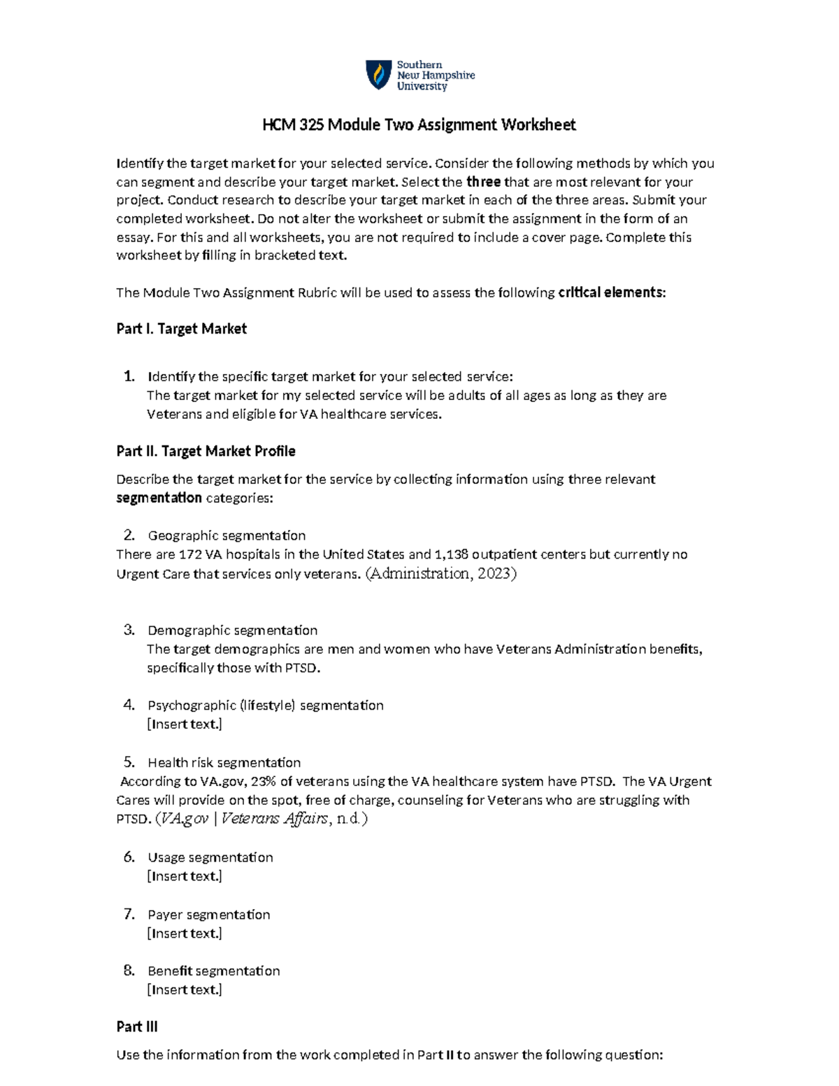 HCM 325 Module Two Assignment Worksheet Kaylee Johnson - HCM 325 Module ...