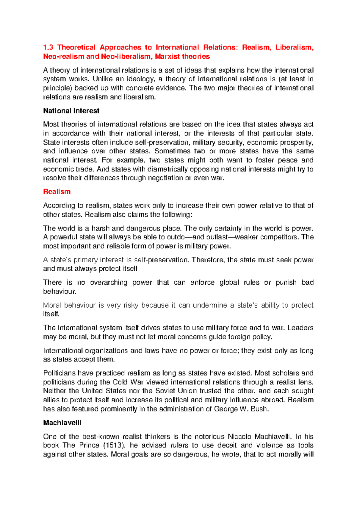 1.3 Theoretical Approaches to International Relations - Unlike an ...