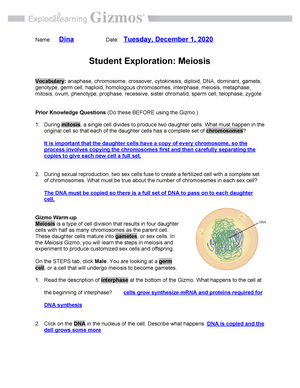 Meiosis Gizmo Answer Key Page 2 / Explore Learning Cell ...