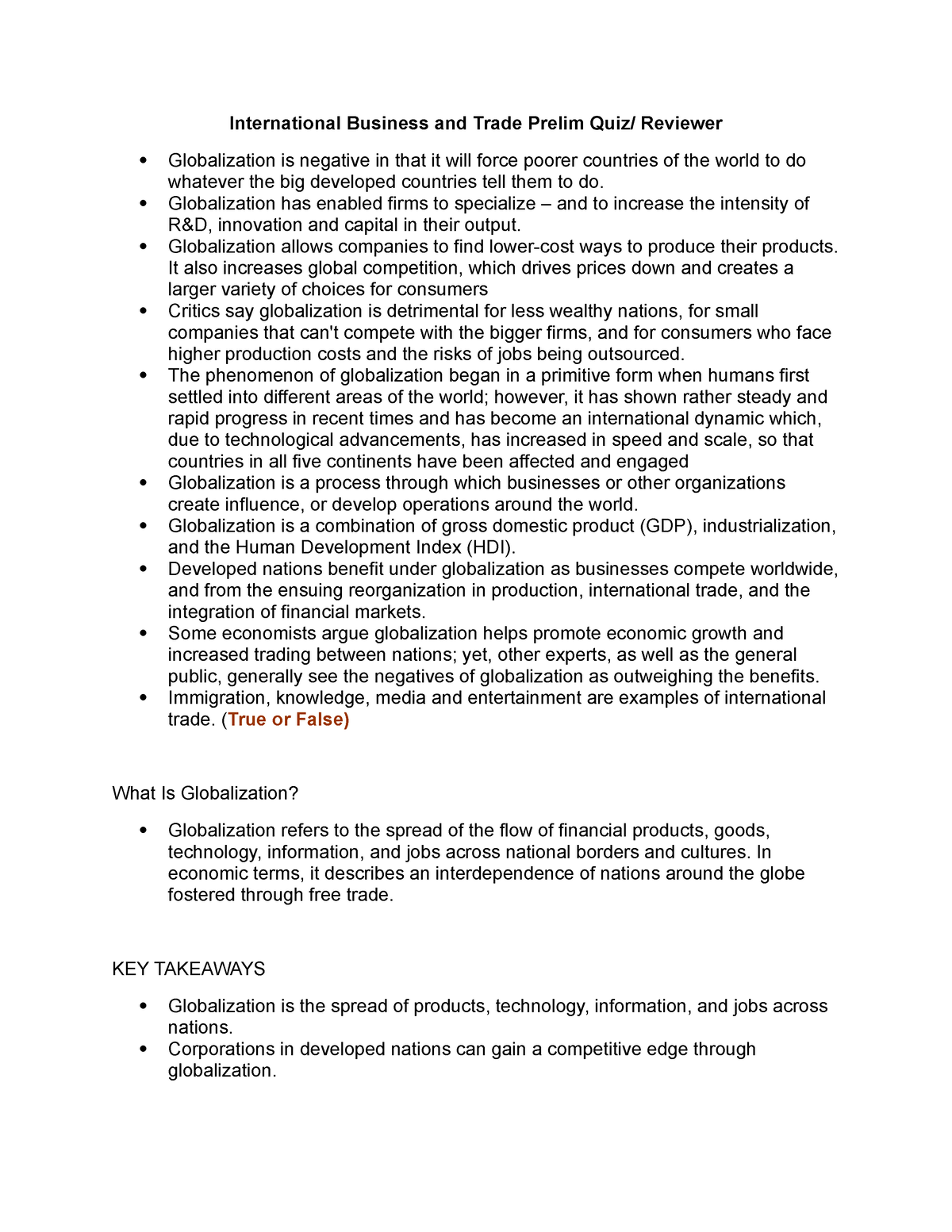 IBT Prelim Quiz - Notes About International, Business And Trade ...