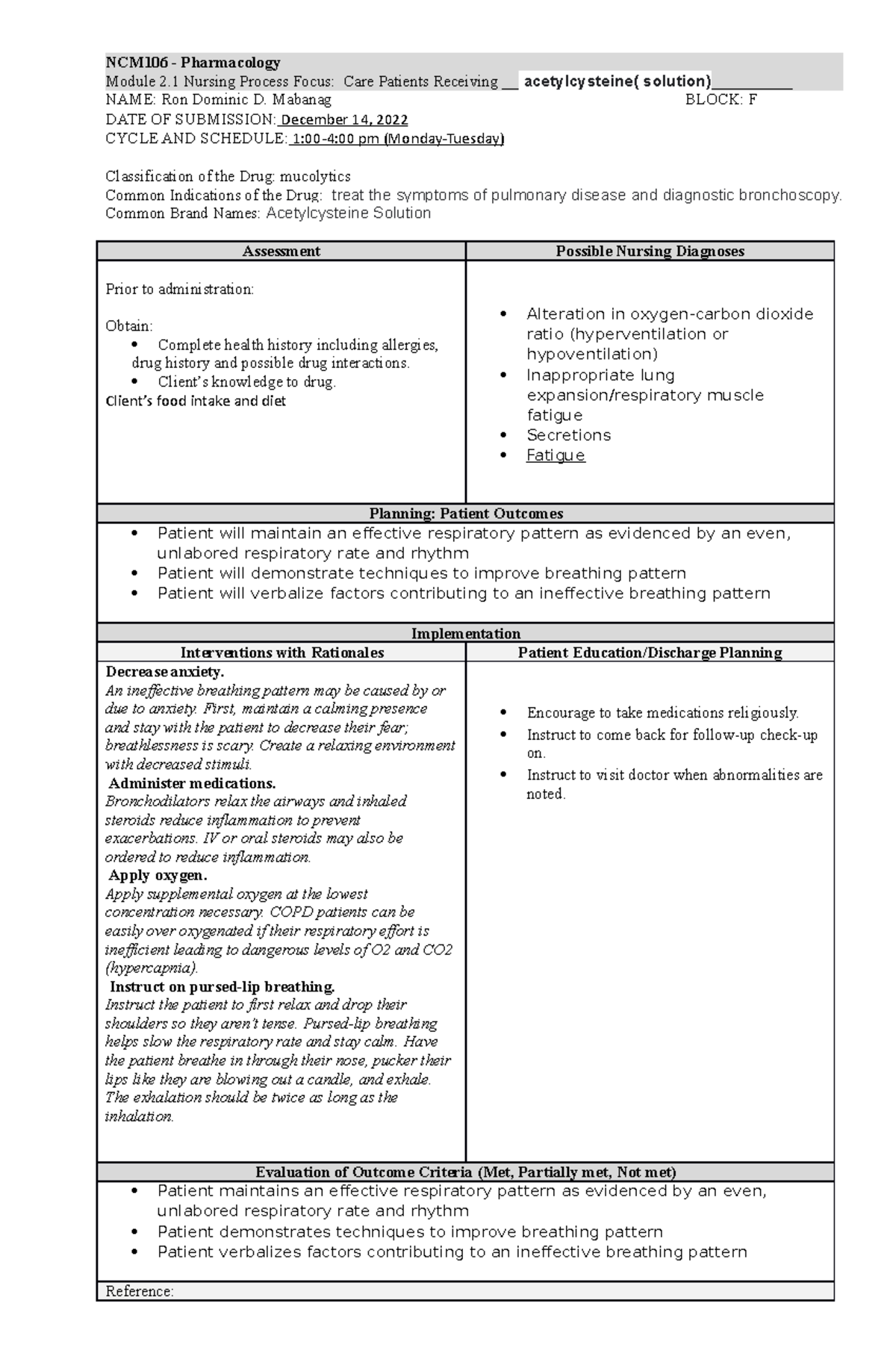 Acetylcysteine-solution - Ncm106 - Pharmacology Module 2 Nursing 