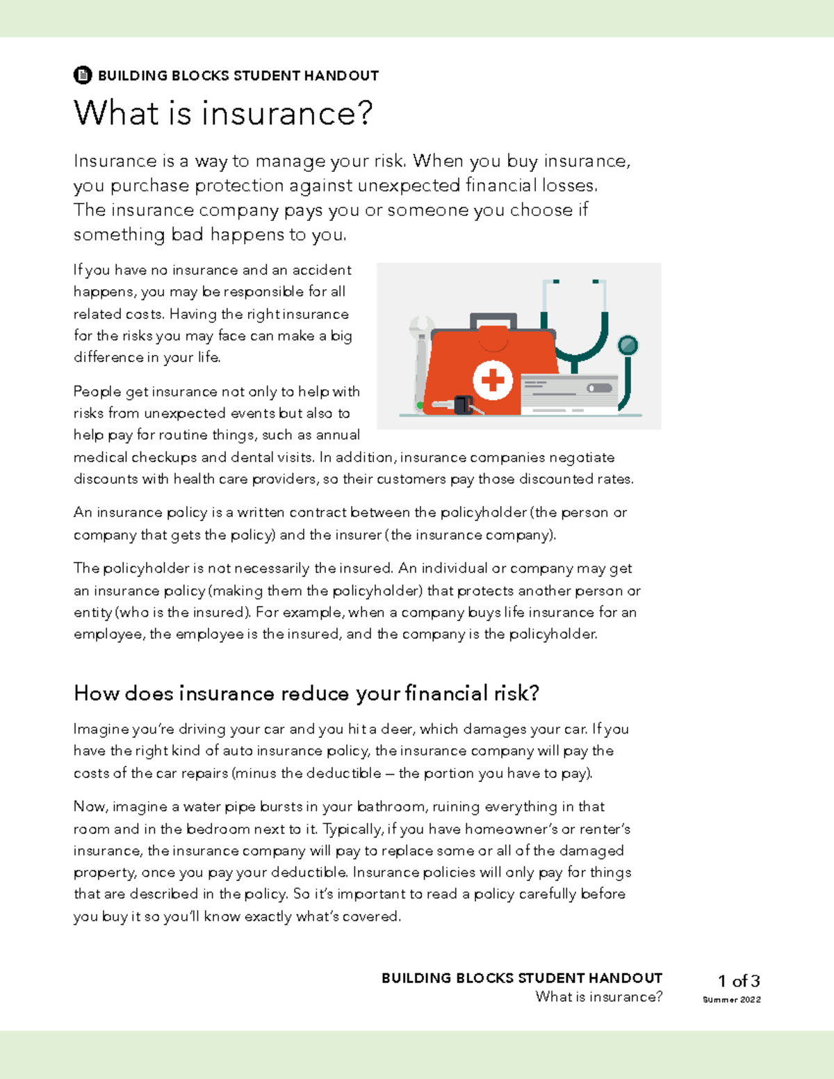 Insurance and types of insurance - Summer 2022 BUILDING BLOCKS STUDENT ...