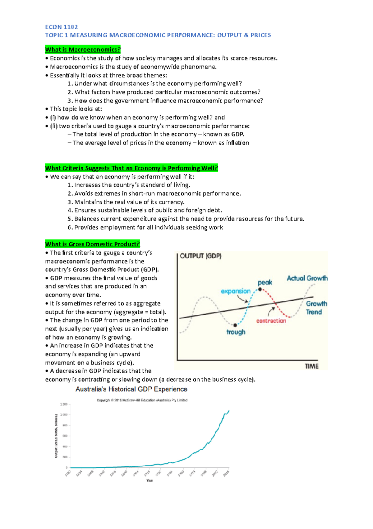 Topic 1 measuring macroeconomic performance output and prices - TOPIC 1 ...