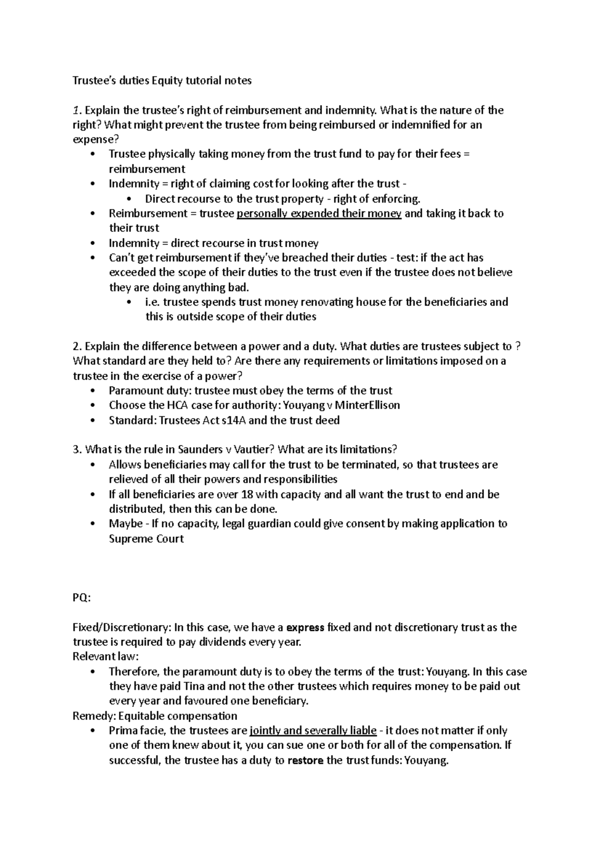 Trustee - Trustee’s duties Equity tutorial notes Explain the trustee's ...