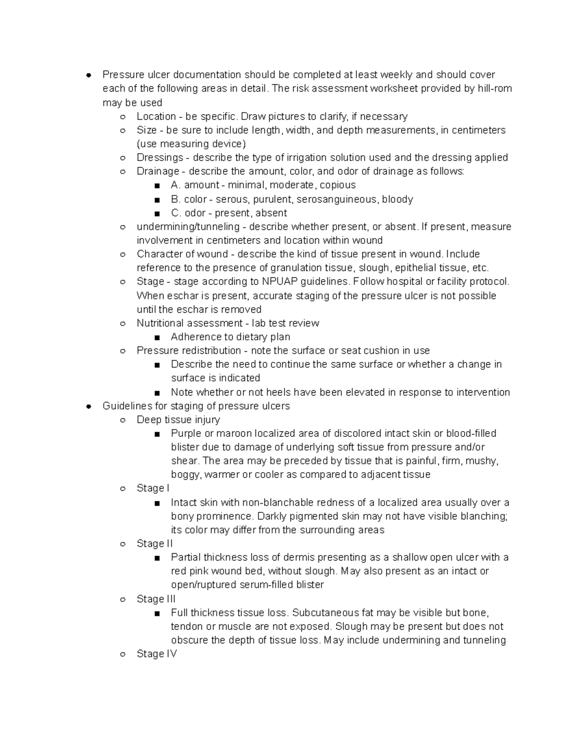 PTA 224 Wound Assessment Checklist - Pressure ulcer documentation ...