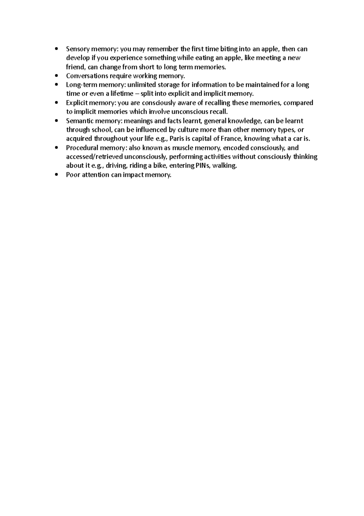 Lecture 1 Notes - Sensory memory: you may remember the first time ...
