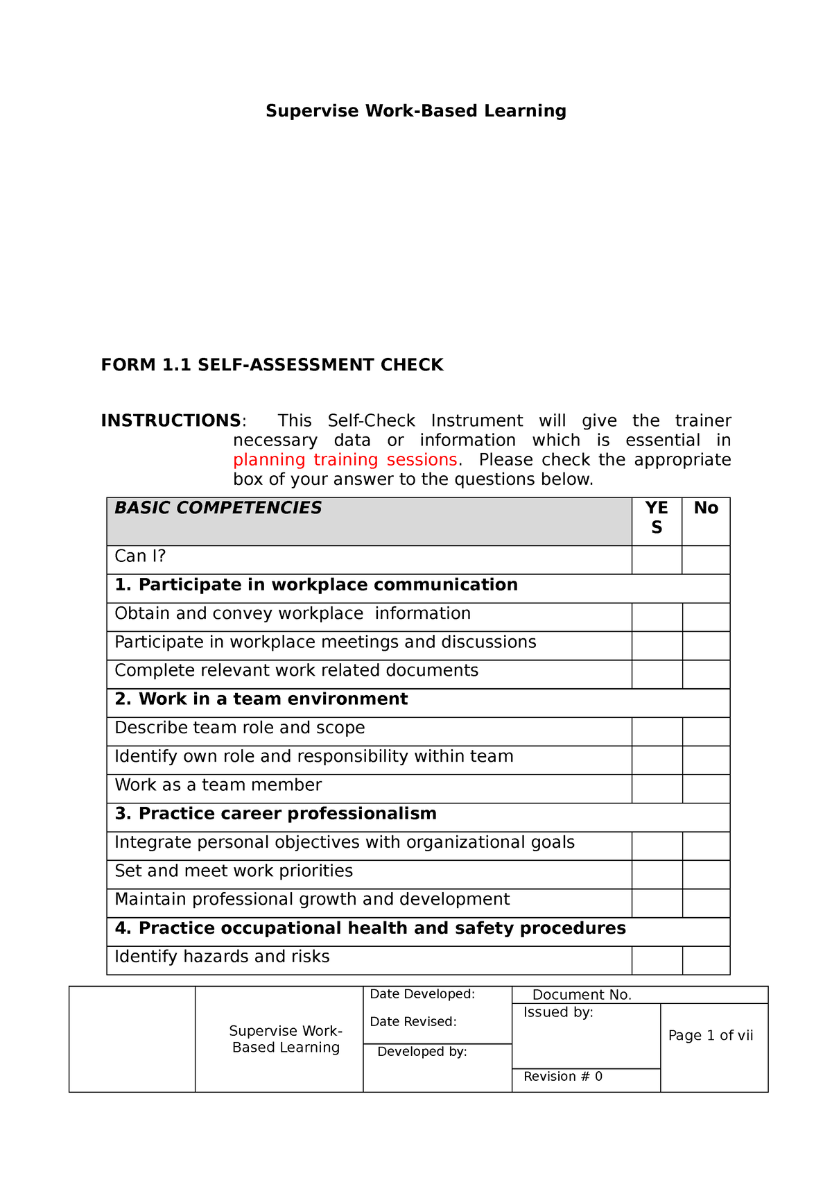 Supervise Work Based Learning Template(OAP) - Supervise Work-Based ...