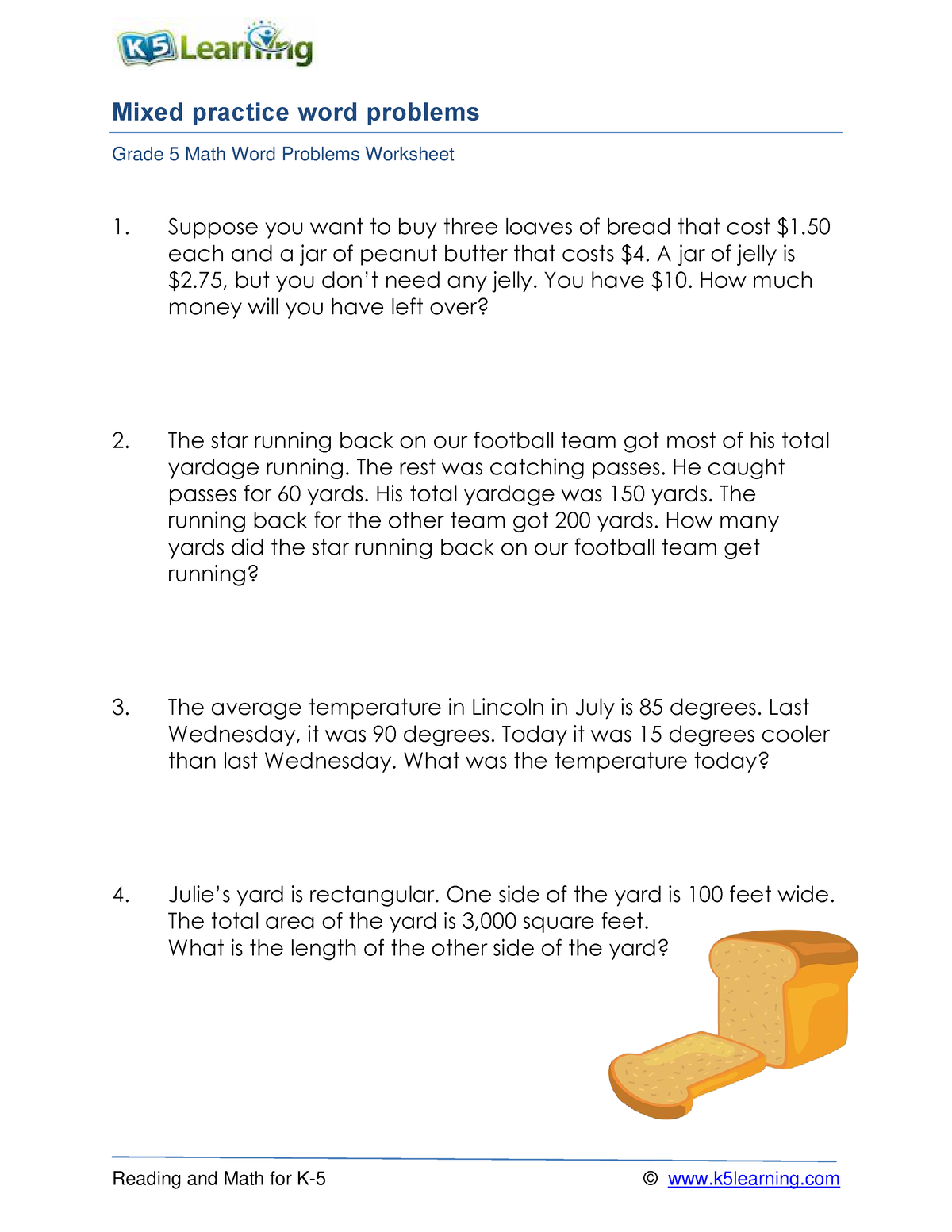 Grade 5 Mixed Word Problems B - Reading And Math For K- 5 © K5learning ...