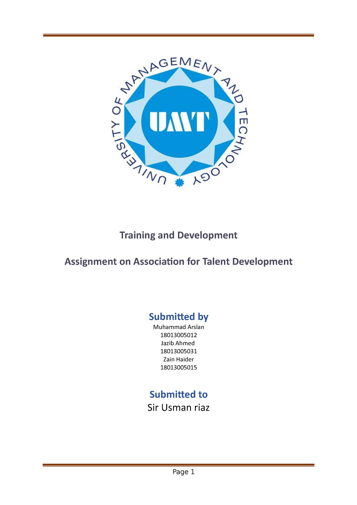 training and development assignment 1