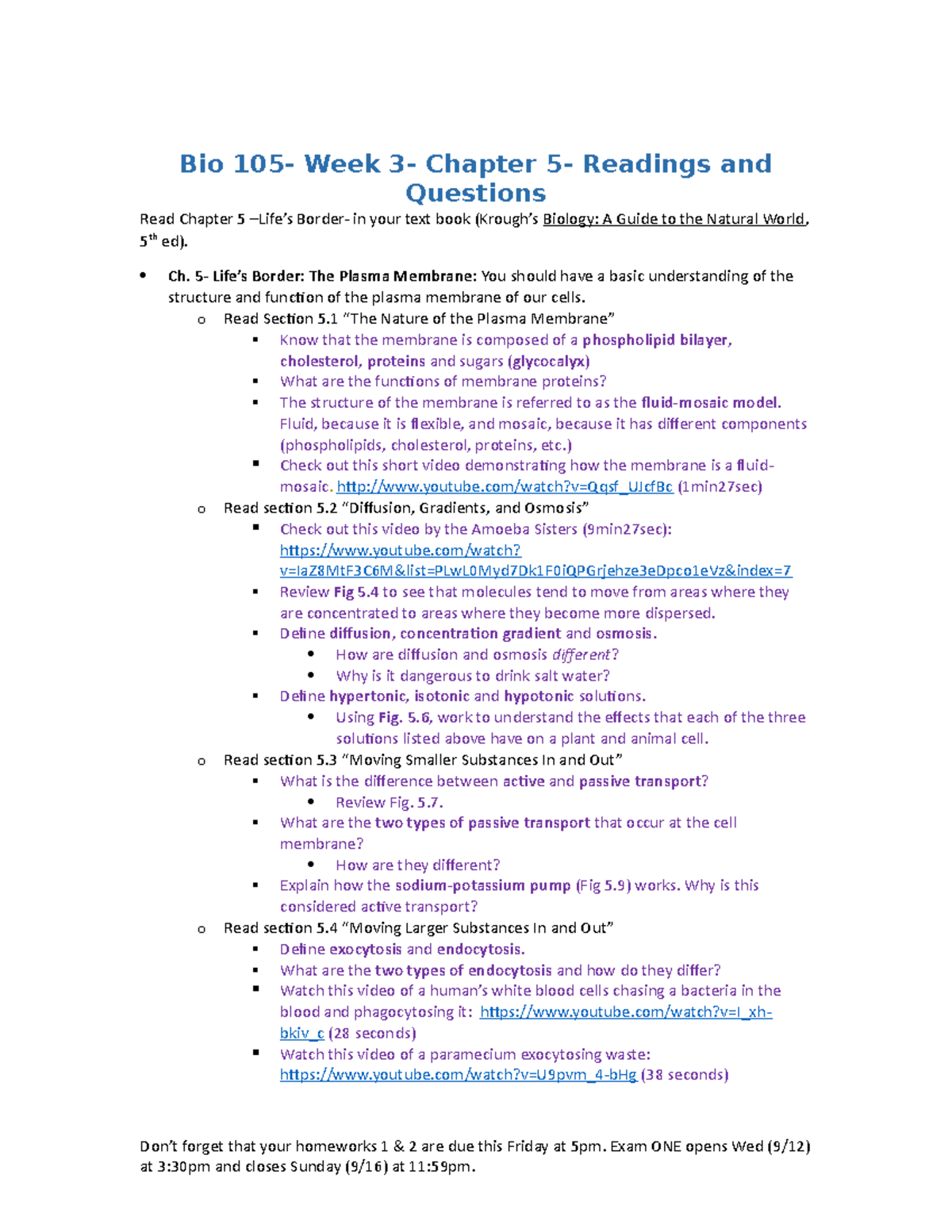 Bio 105- Week 3 Handout - Biology information - Bio 105- Week 3 ...