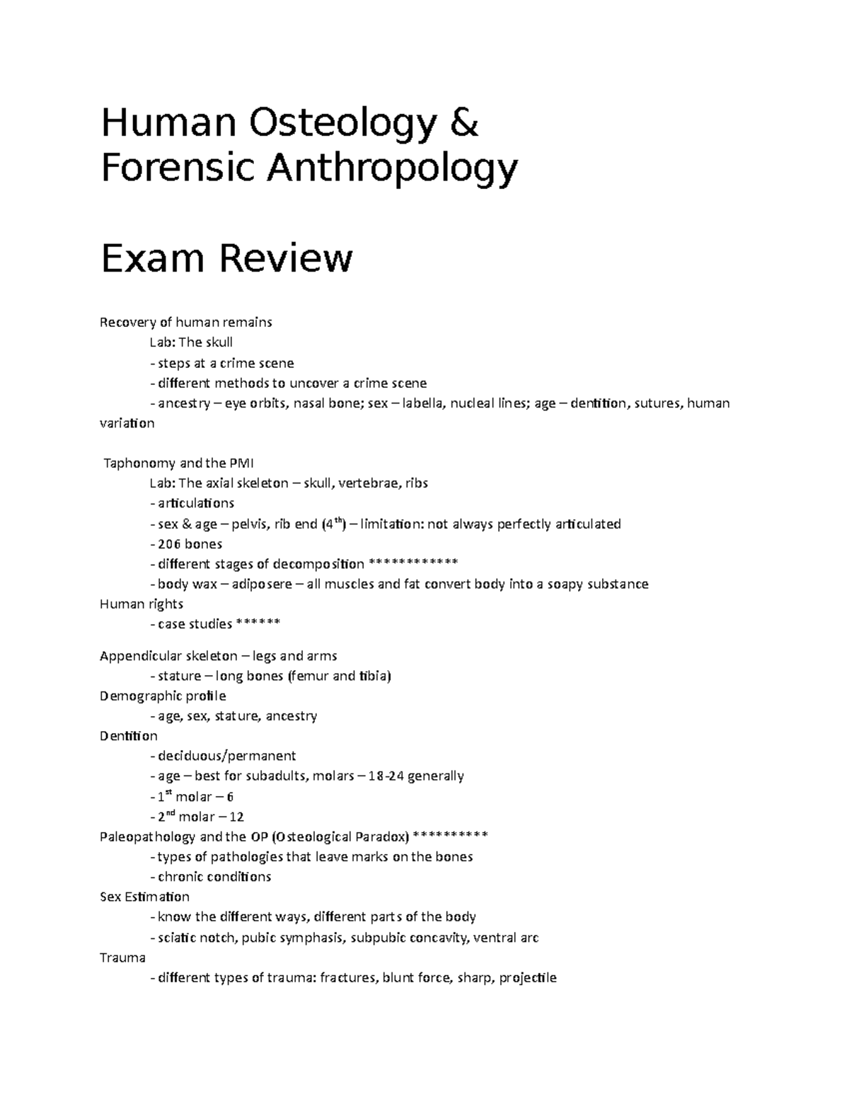 Human Osteology Review - Human Osteology Forensic Anthropology Exam ...