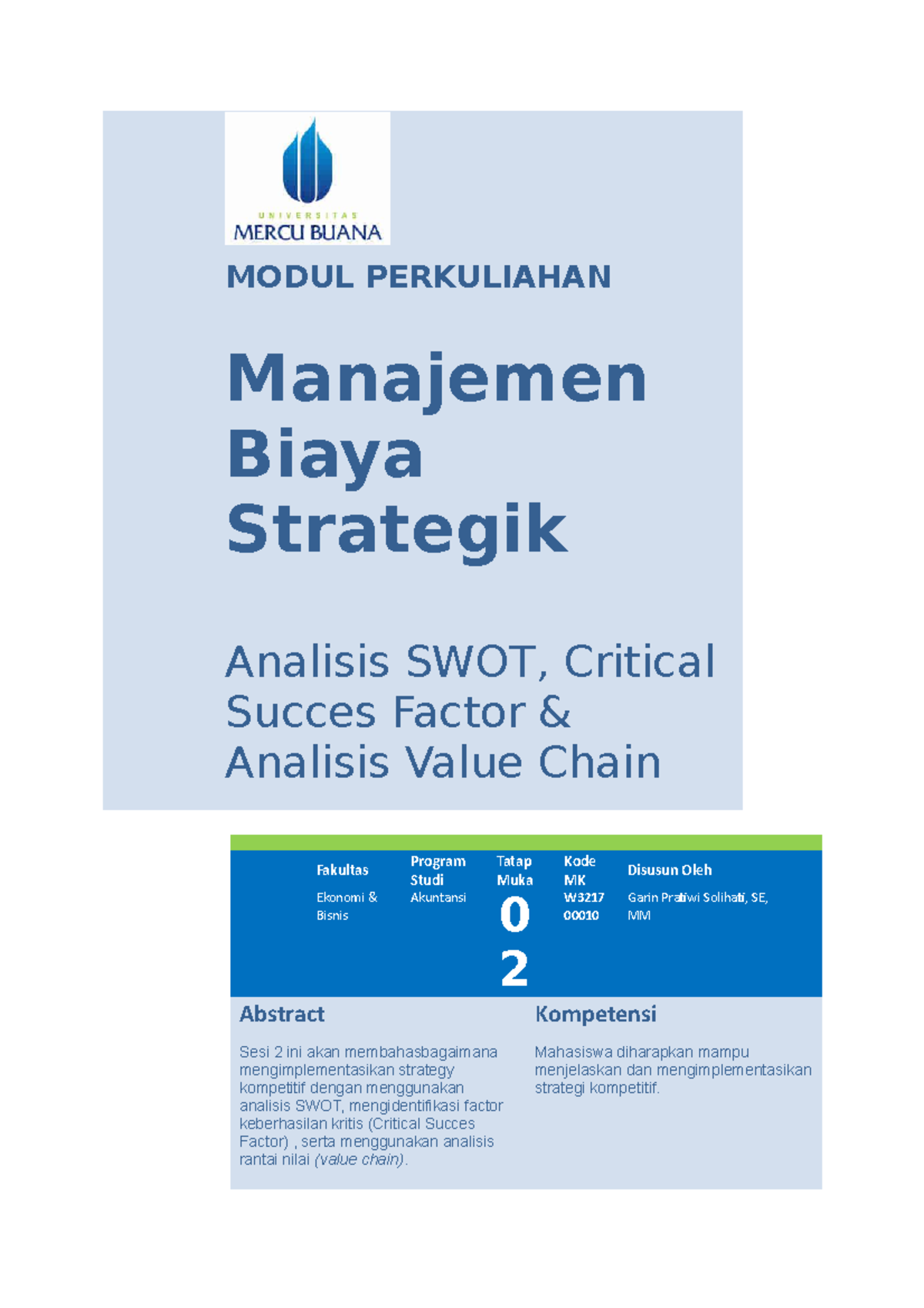 Modul 02 Manajemen Stratejik Biaya - Garin Pratiwi - MODUL PERKULIAHAN ...