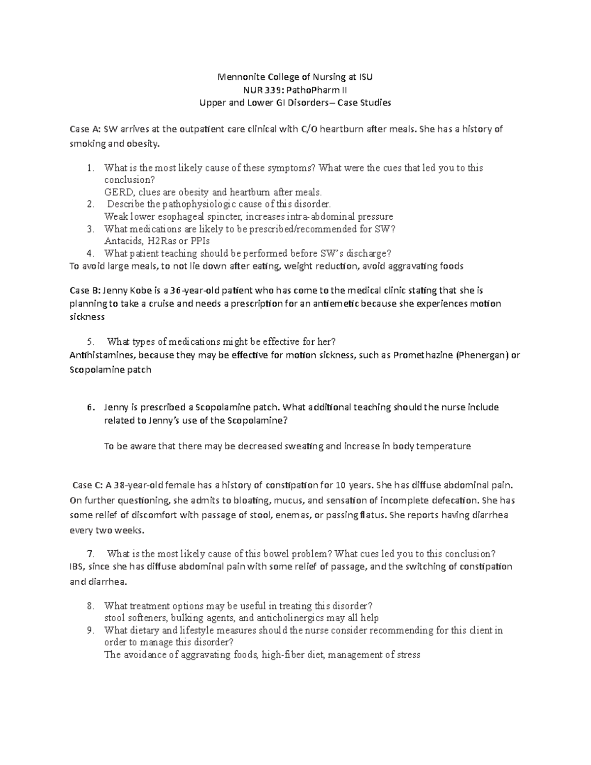 GI+case+studies+Upper+and+Lower+GI+disorders Nur339 - Mennonite College ...