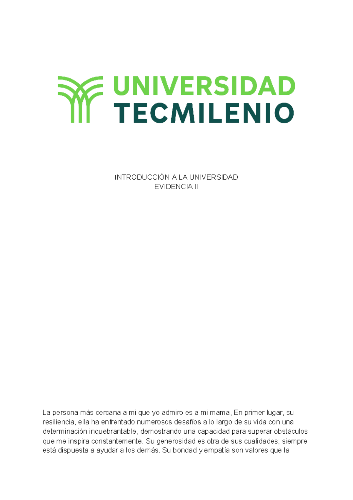 Evidencia 2a - ejercicios - INTRODUCCIÓN A LA UNIVERSIDAD EVIDENCIA II ...
