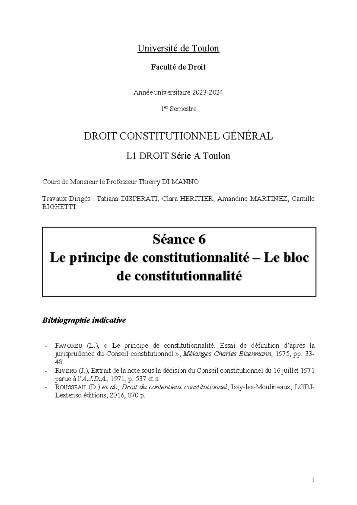 Séance 6 - Principe De Constitutionnalité - Le Bloc De ...