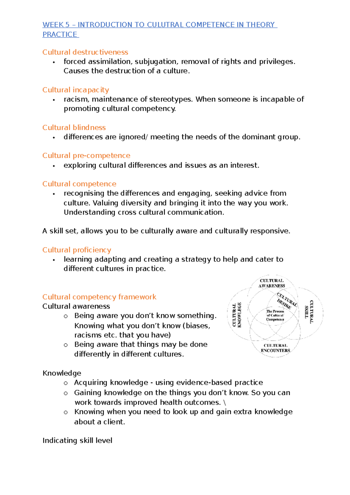 Cultural destructiveness - WEEK 5 – INTRODUCTION TO CULUTRAL COMPETENCE ...