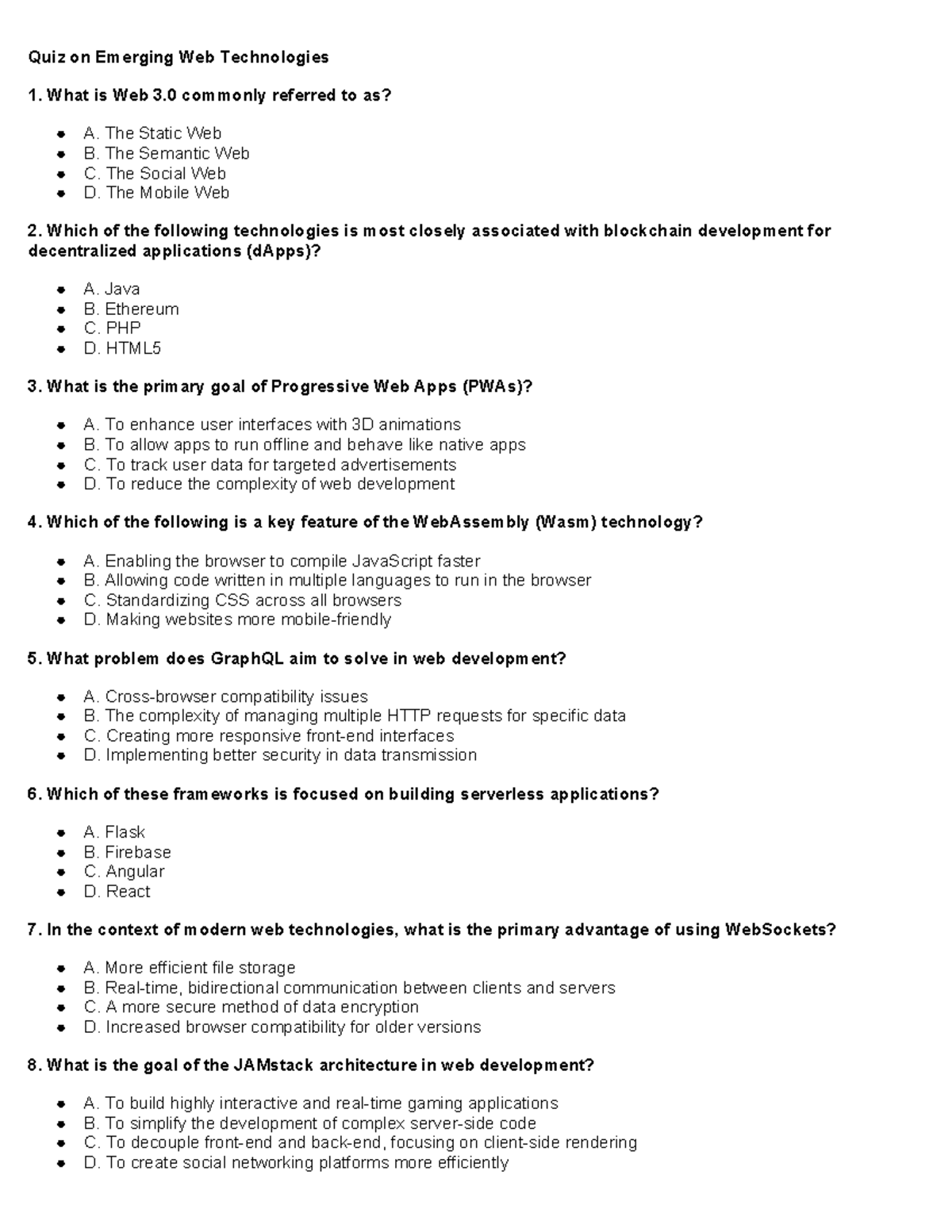 Emerging Web Quiz a - Quiz on Emerging Web Technologies What is Web 3 ...