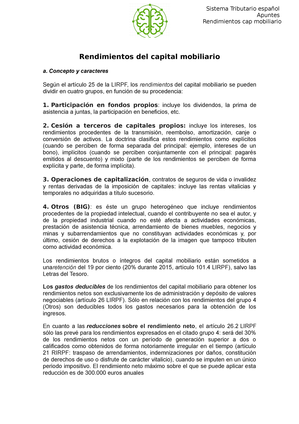 Apuntes RCM Manual - Rendimientos Del Capital Mobiliario A. Concepto Y ...