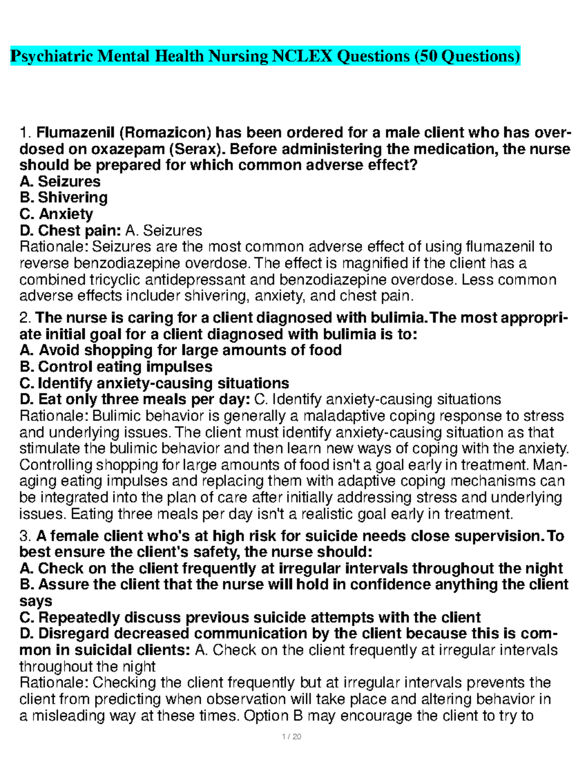 Psychiatric Mental Health Nursing Success Chapter 1 Mental Health