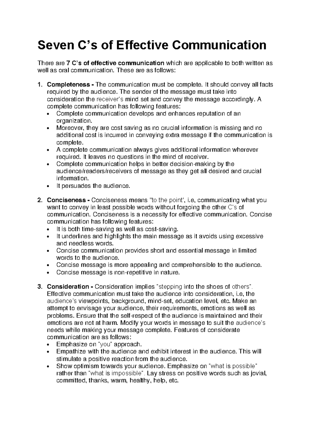 7Cs - 7Cs of Communication reading - Seven C’s of Effective ...