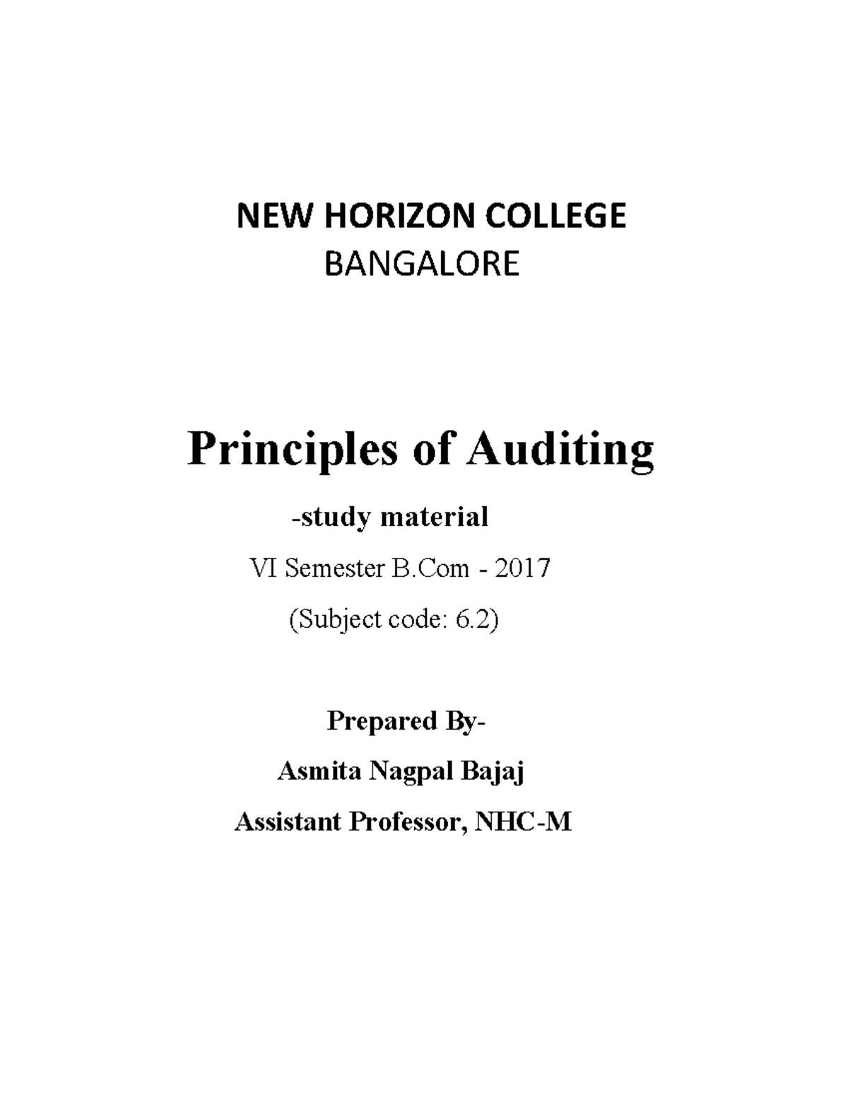 Principles-of-Auditing - NEW HORIZON COLLEGE BANGALORE Principles Of ...