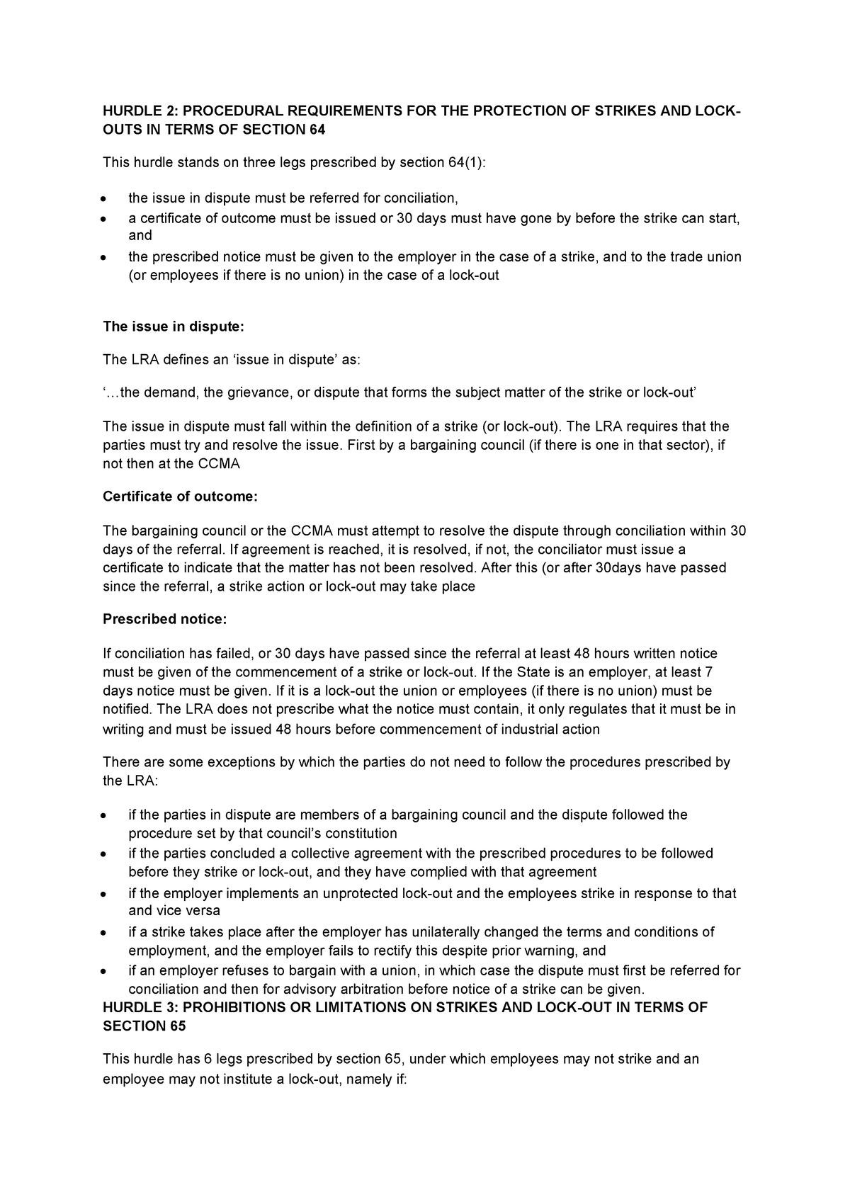 Hurdle 2 Procedural Requirements FOR THE Protection OF Strikes AND LOCK ...