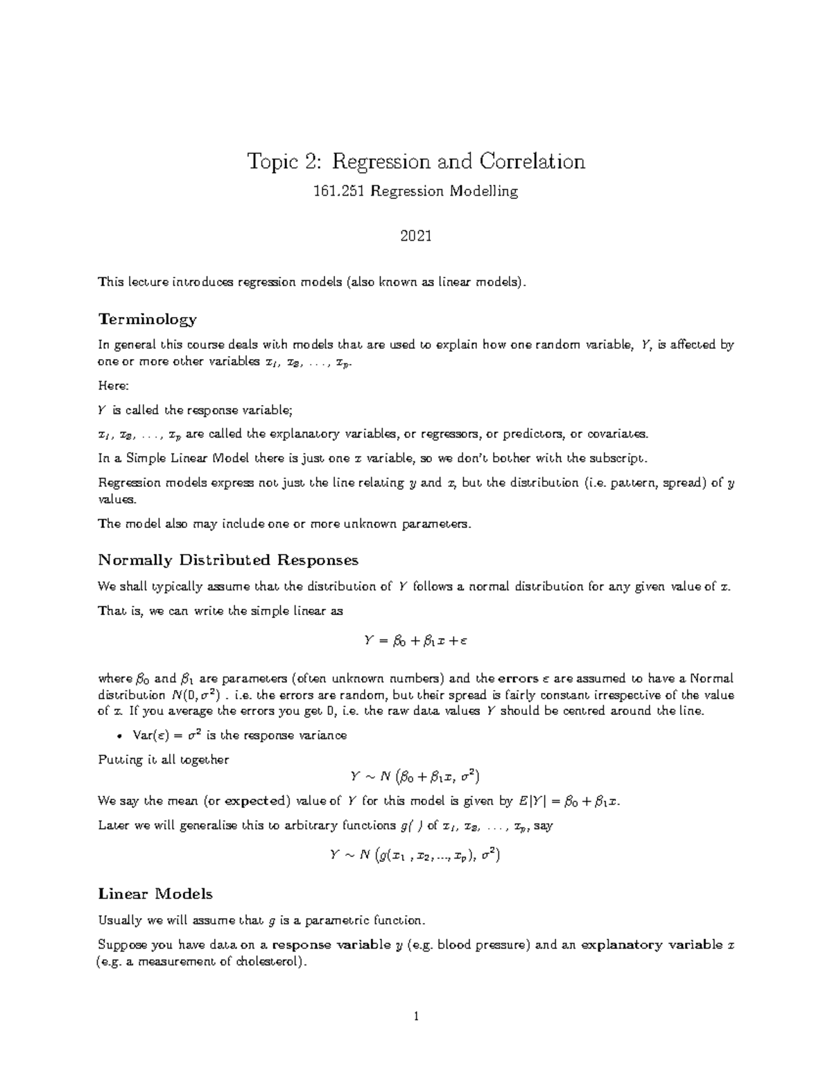 Topic 2 - Lecture Notes - Topic 2: Regression And Correlation 161 ...