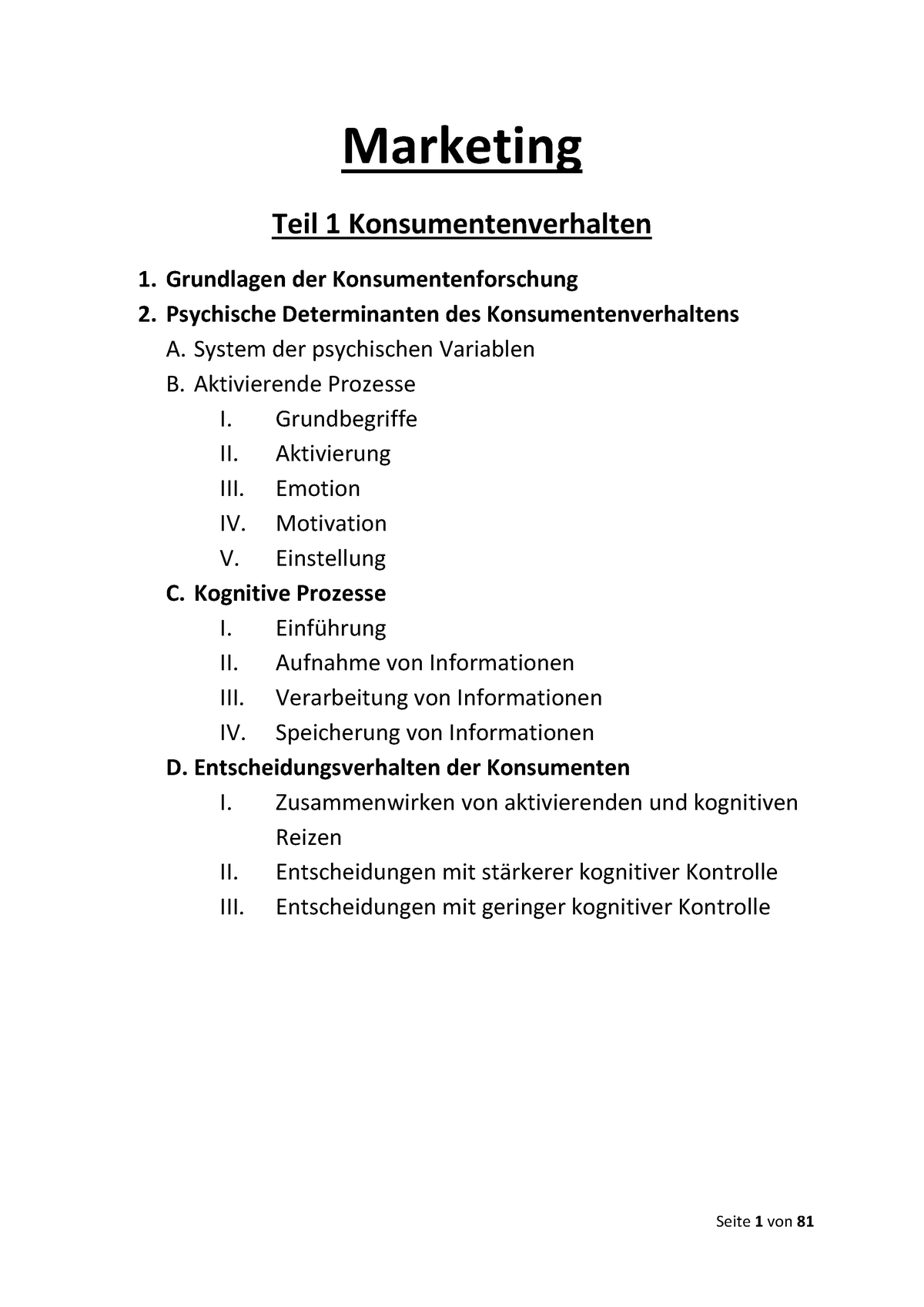 Zusammenfassung Kundenverhalten Marketing Uni Wuppertal Studocu