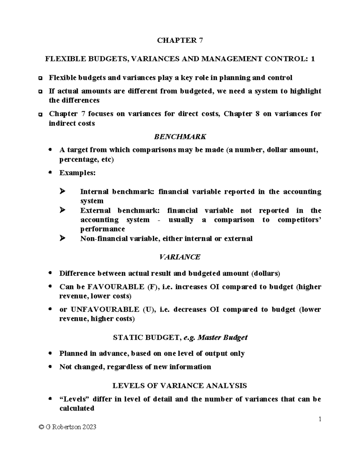Chapter 7 Notes - flexible budgets - CHAPTER 7 FLEXIBLE BUDGETS ...