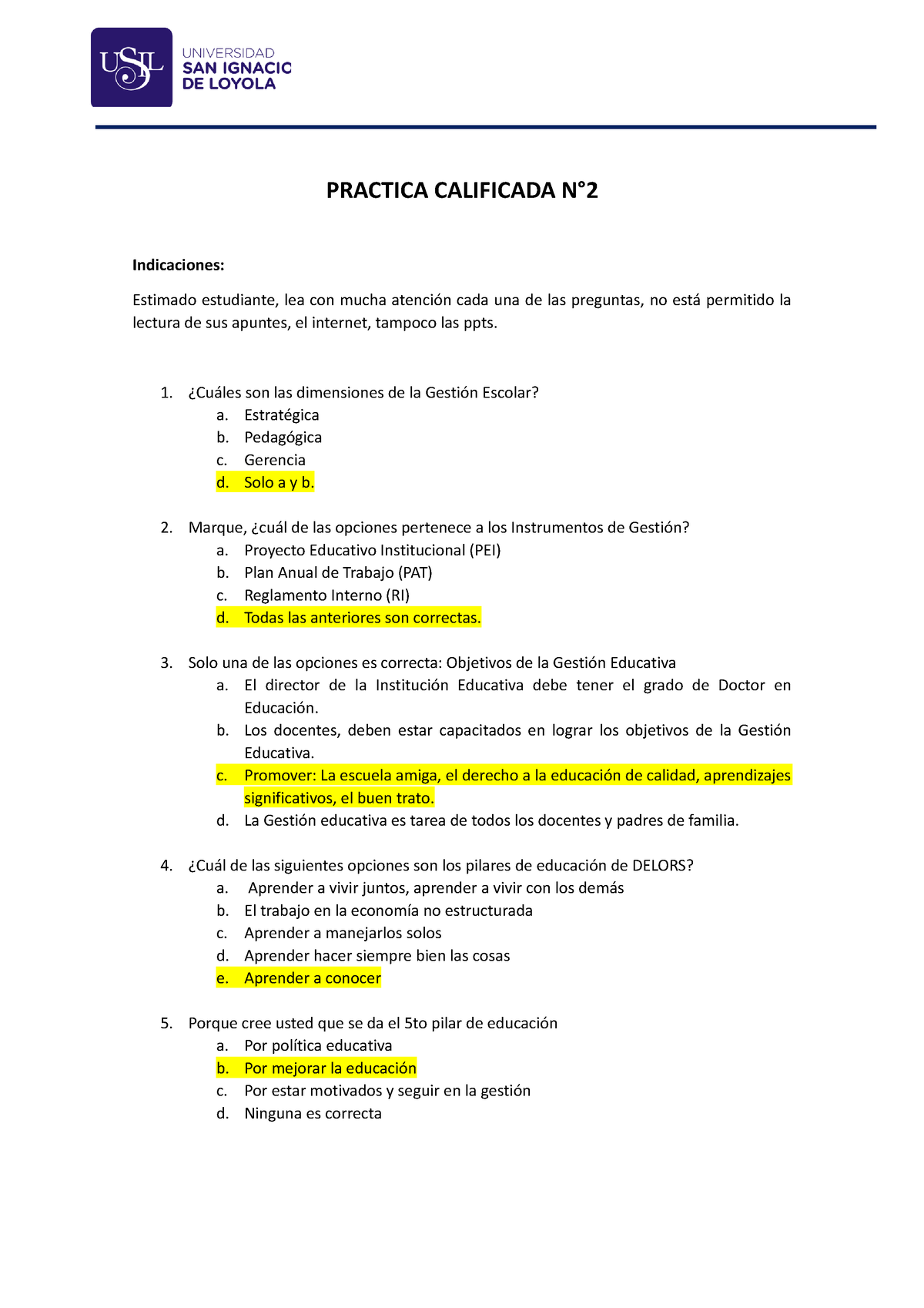 Practica Calificada N2 - PRACTICA CALIFICADA N° Indicaciones: Estimado ...