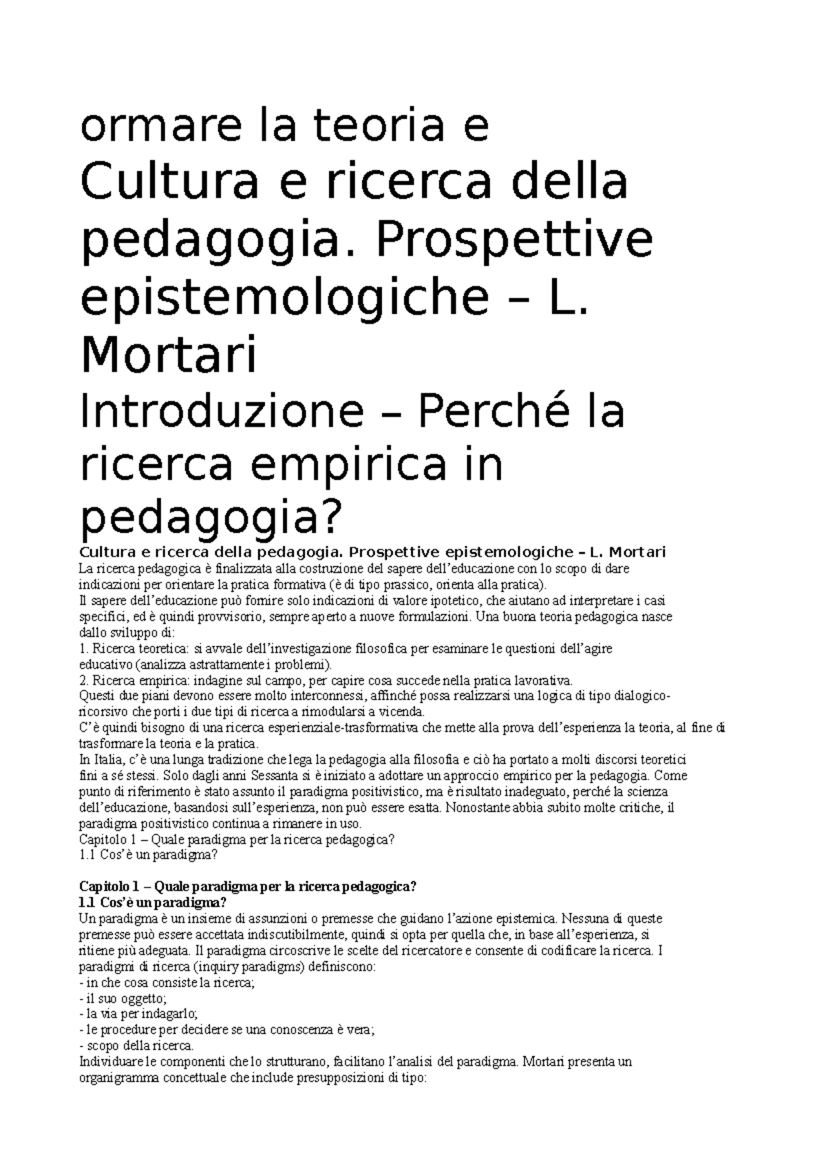 Luigina Mortali Cultura Della Ricerca Pedagogica - Ormare La Teoria E ...