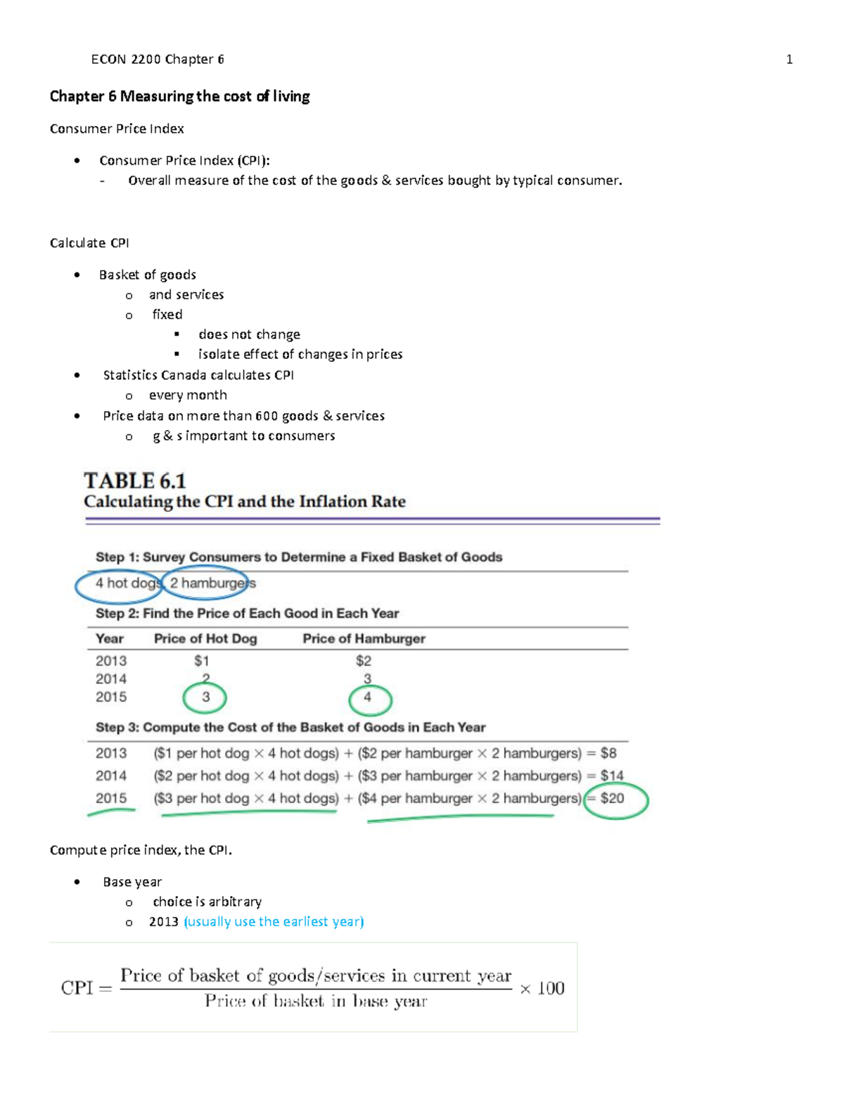 ECON ch6 - Lecture notes 6 - Chapter 6 Measuring the cost of living ...