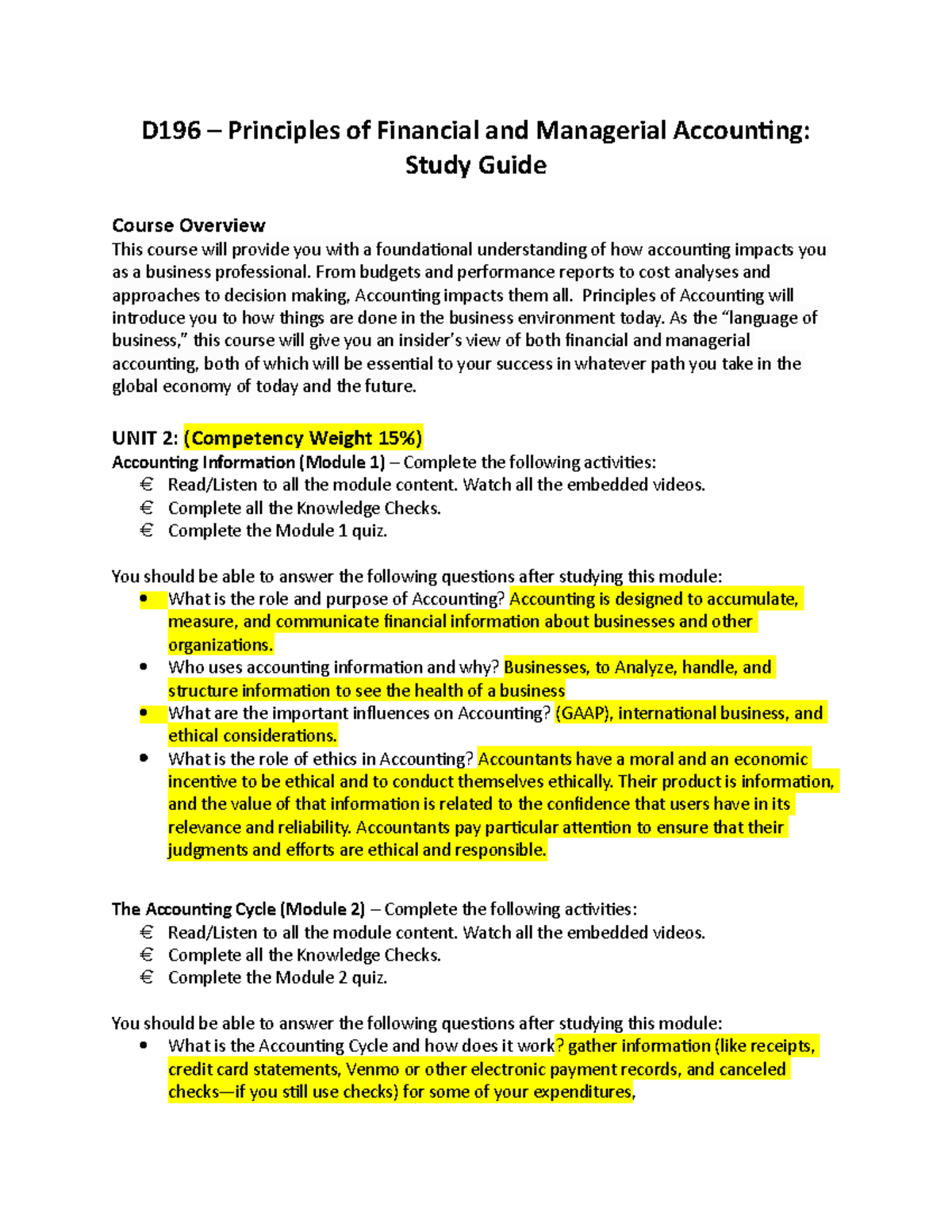 D196 Study Guide - Fadenbae - D196 – Principles Of Financial And ...