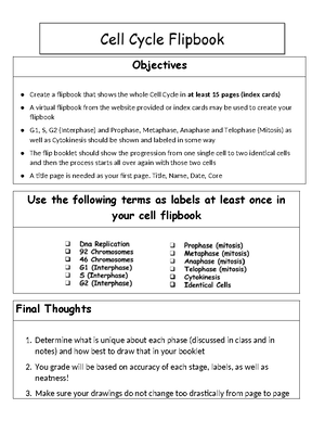 Cell Cycle Flipbook Rubric - Name: ______________________________ Core ...