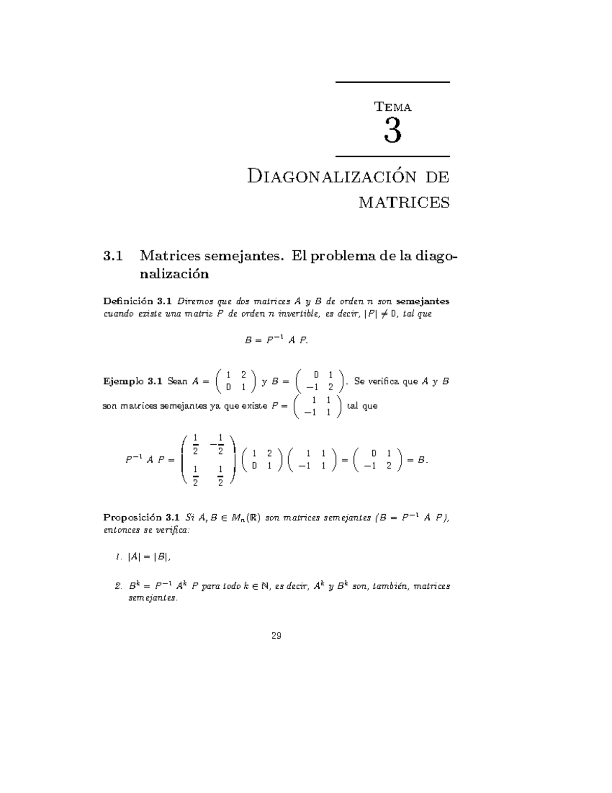 Diagonalizacion - Apuntes - Tema 3 Diagonalizaci ́on De Matrices 3 ...