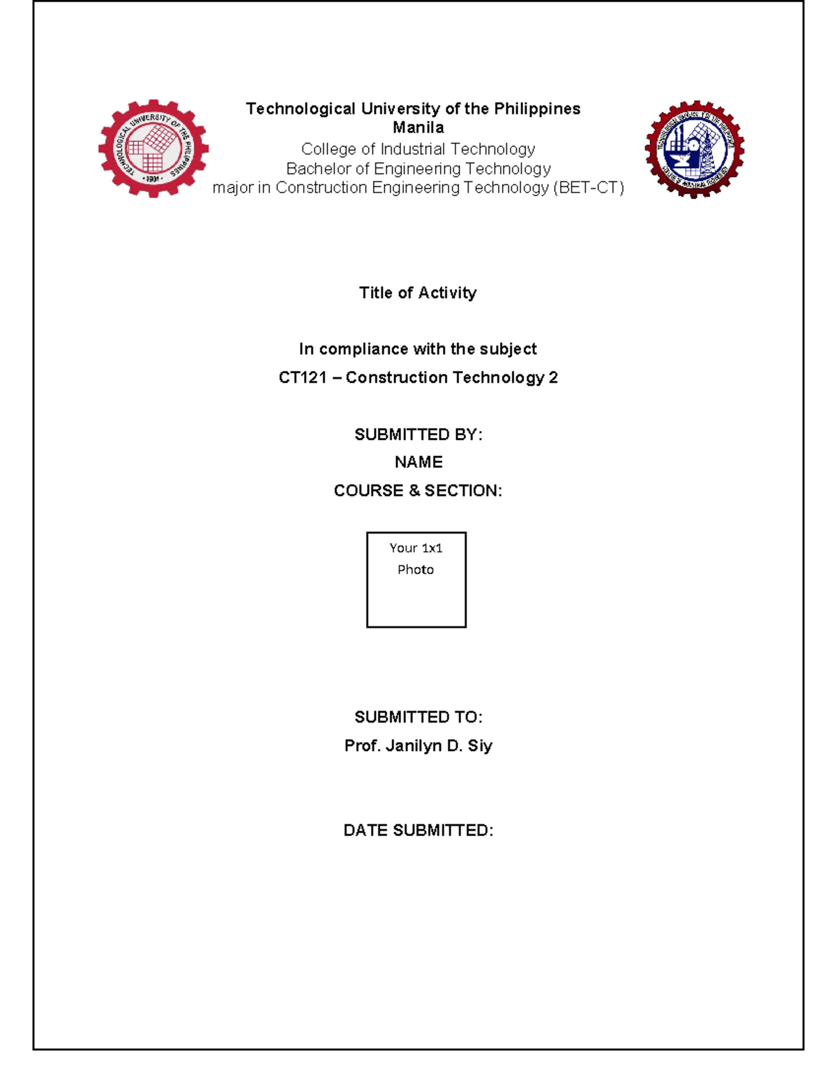 Project -Activities- Front Page - Bachelor of Science in Civil ...