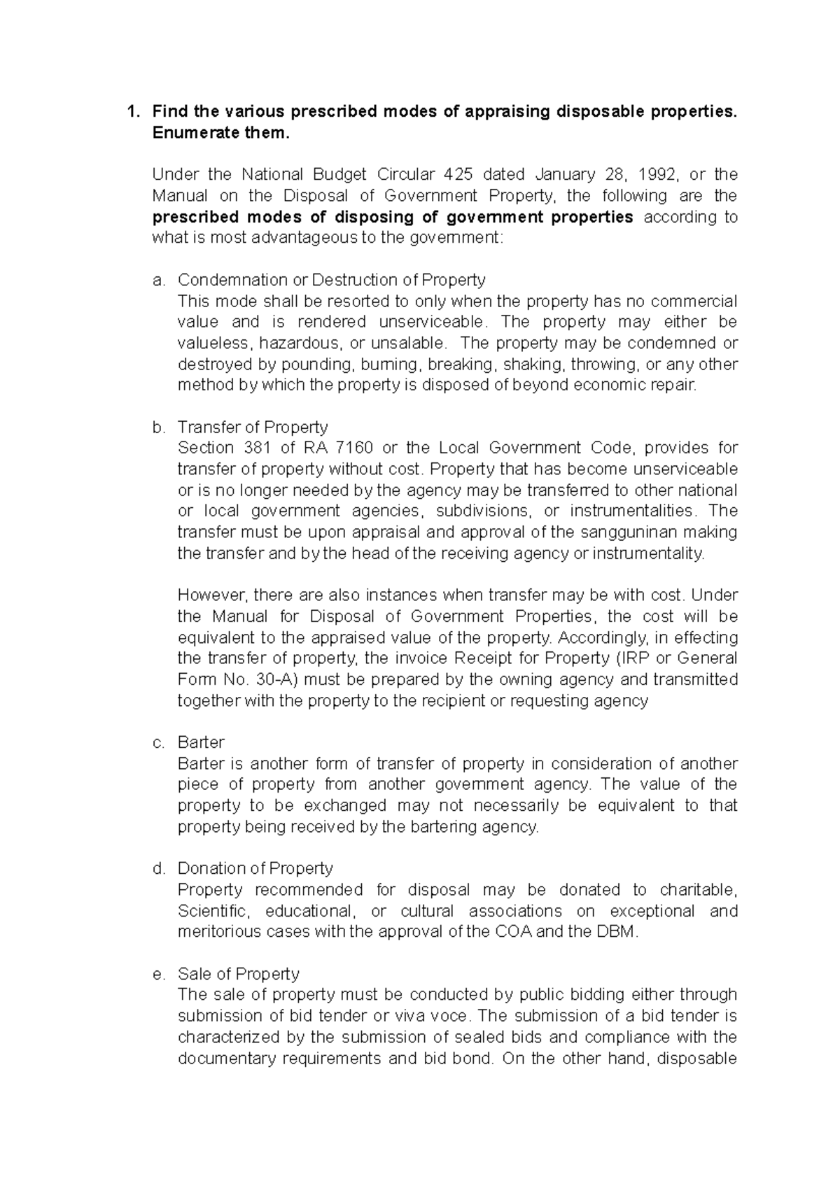 Module 8 LOGS MAN Find the various prescribed modes of appraising