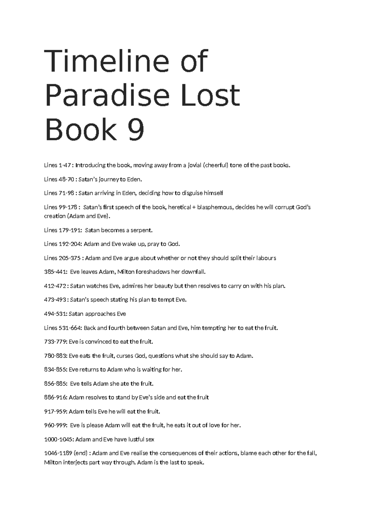 paradise lost book 9 essay questions