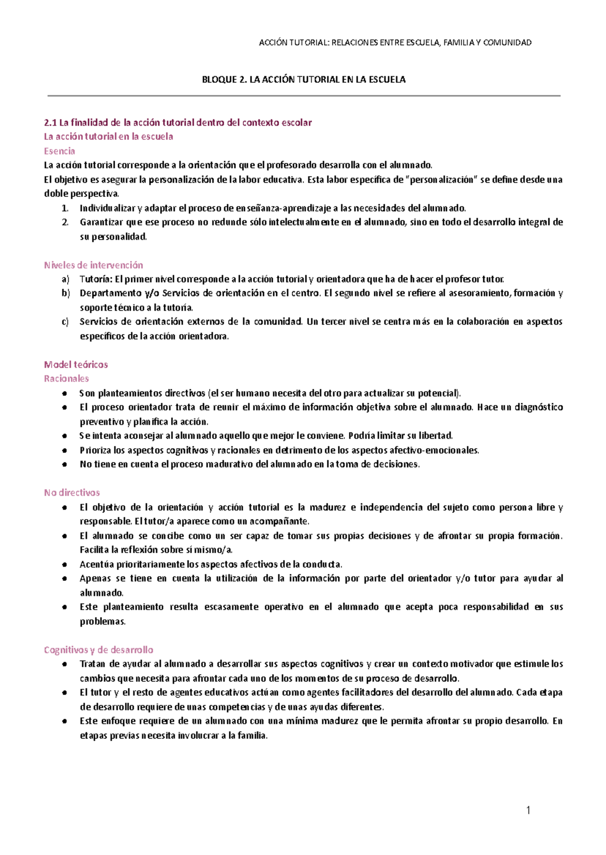 Bloque 2. LA Acción Tutorial EN LA Escuela - BLOQUE 2. LA ACCIÓN ...