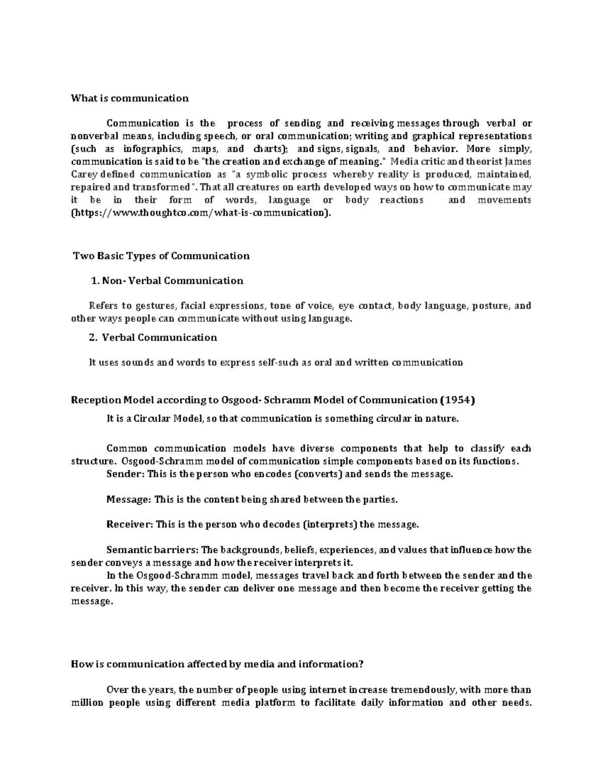 Lesson 1 - summaries - What is communication Communication is the ...