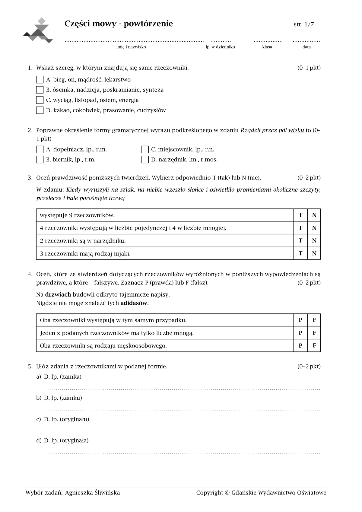 8D Język Polski Części Mowy - Powtórzenie - Części Mowy - Powtórzenie ...