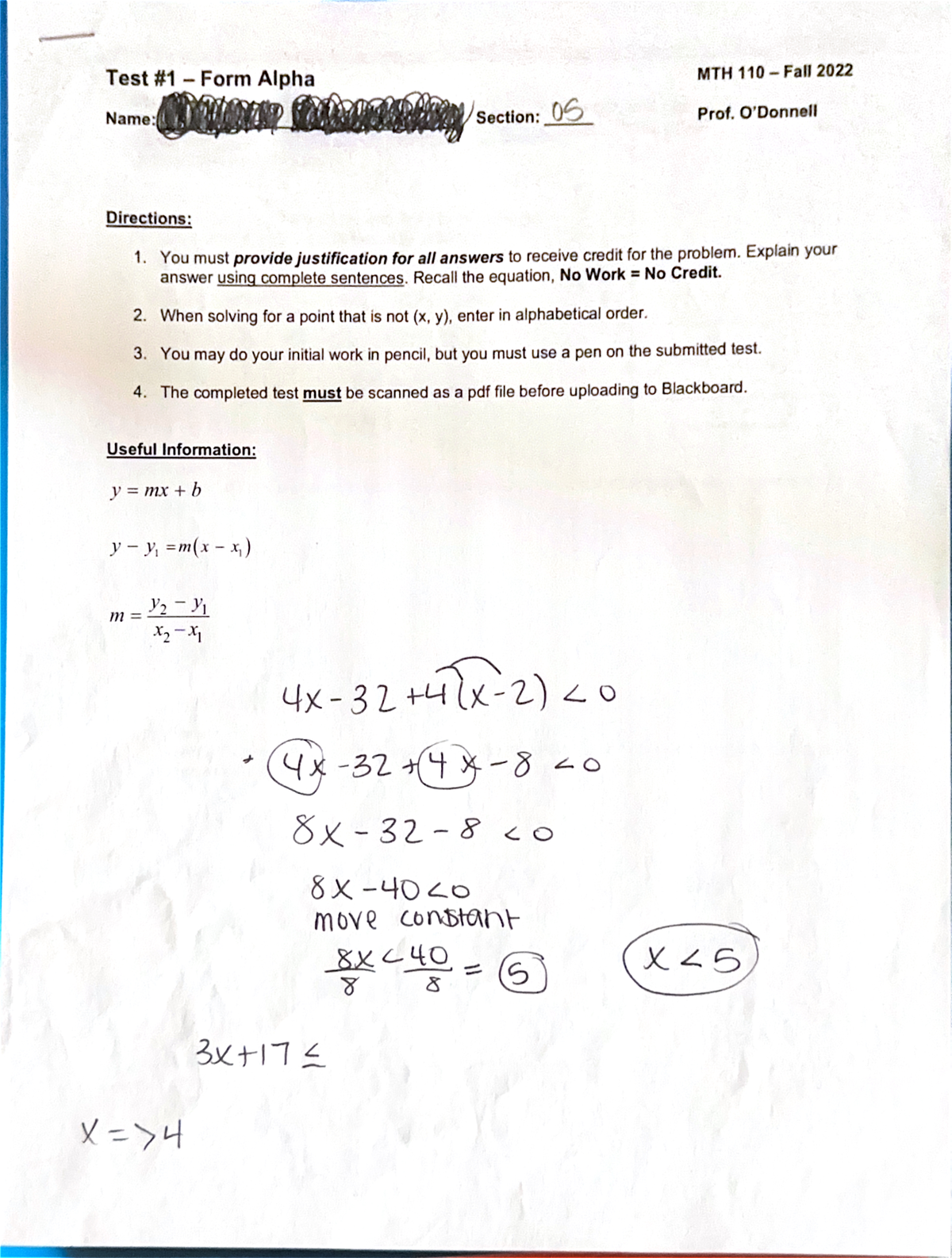 Test #1 - Form Alpha - MTH 110 - Studocu