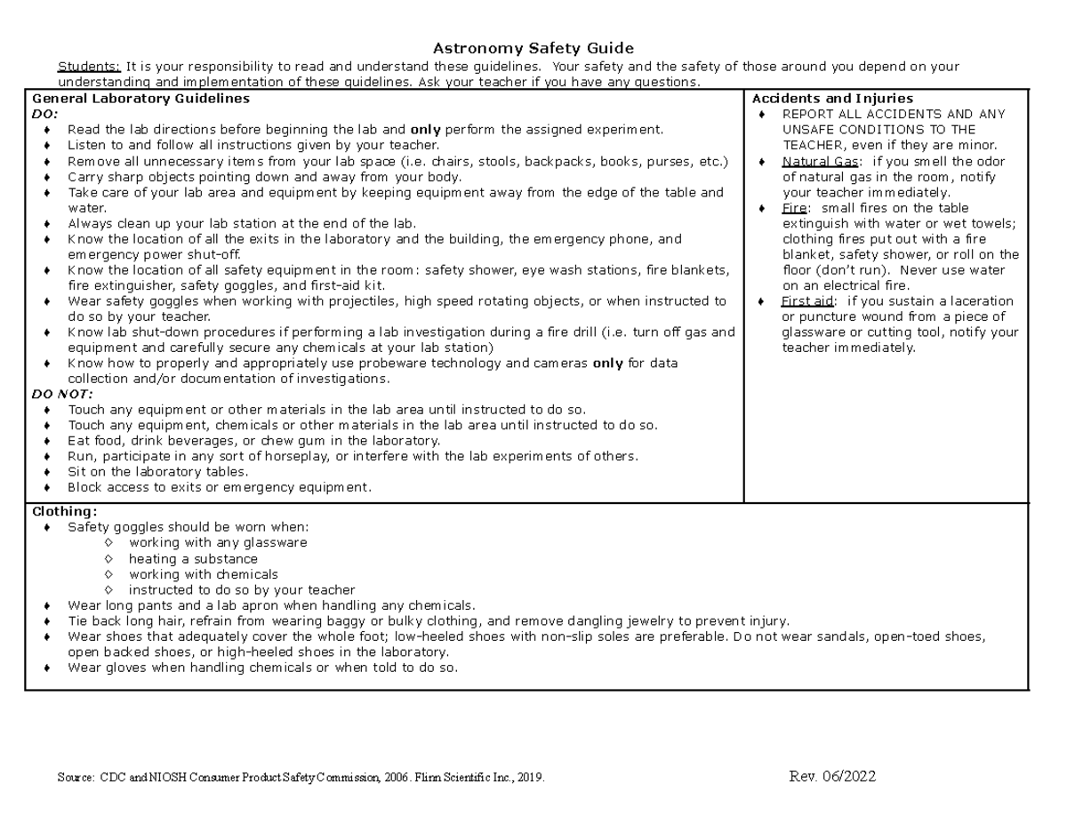 Astronomy Safety Guide - Astronomy Safety Guide Students: It Is Your ...