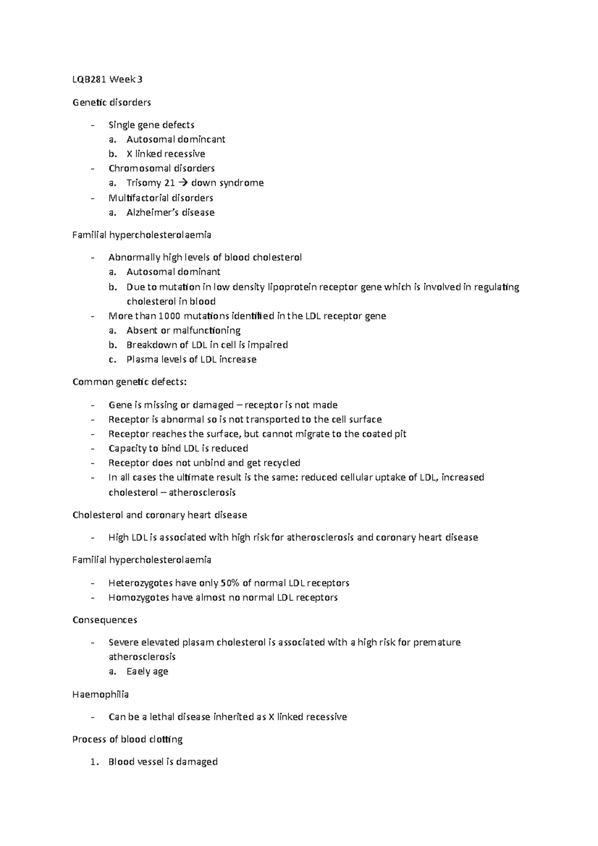 week 3 lecture notes - LQB281 Week 3 Genetic disorders Single gene ...