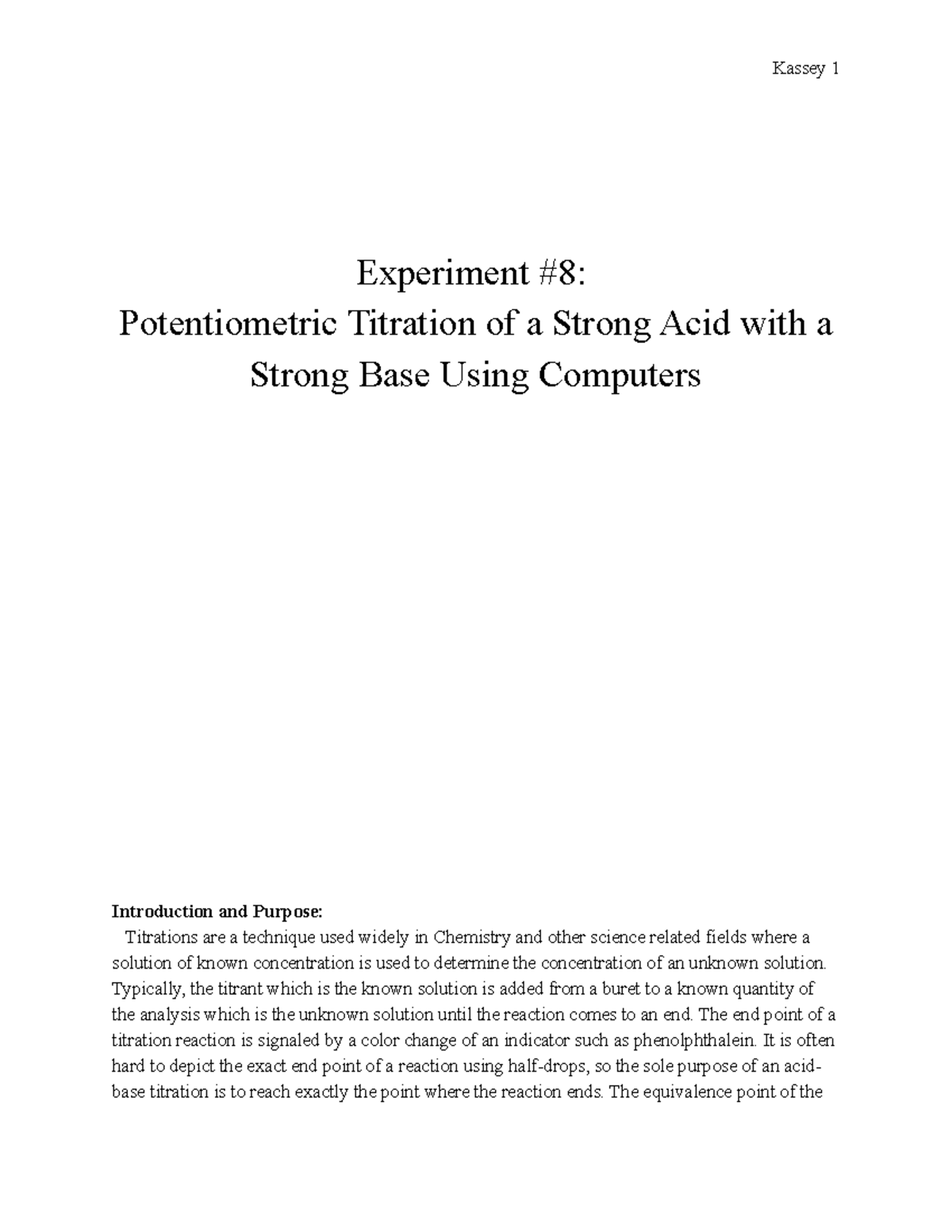 Exp8 postlab lab report Experiment 8 Potentiometric Titration of